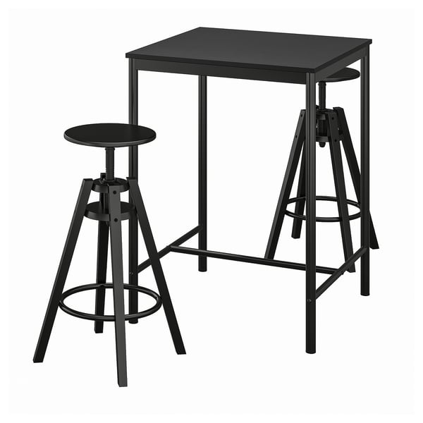 SANDSBERG / DALFRED - SANDSBERG / DALFRED Bar table and 2 bar stools, black/black, 67x67 cm