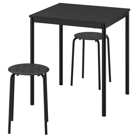 SANDSBERG / MARIUS table and 2 stools, black black/black, 67x67 cm