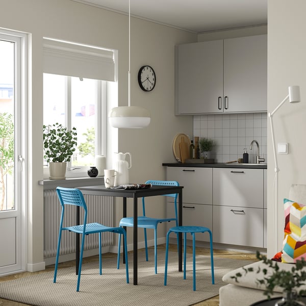 SANDSBERG table and 2 chairs, black black/blue, 67x67 cm