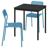SANDSBERG table and 2 chairs, black black/blue, 67x67 cm