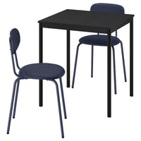 SANDSBERG table and 2 chairs, black black/Remmarn dark blue dark blue, 67x67 cm