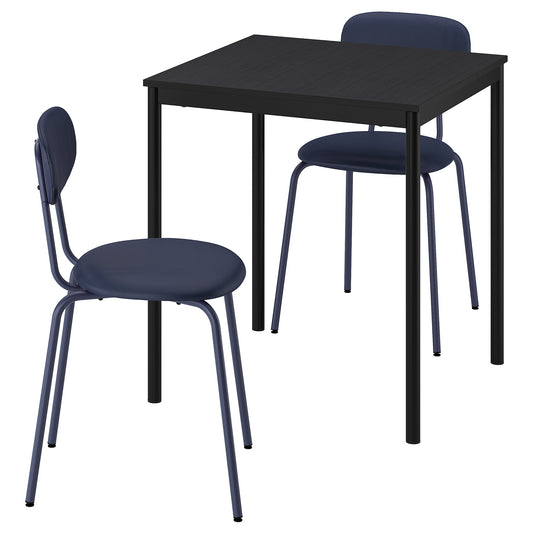 SANDSBERG table and 2 chairs, black black/Remmarn dark blue dark blue, 67x67 cm