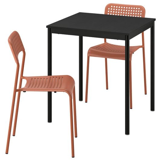 SANDSBERG table and 2 chairs, black/reddish black, 67x67 cm