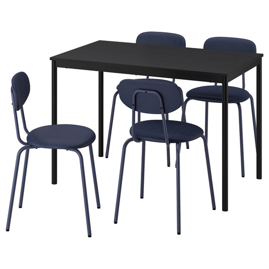 SANDSBERG table and 4 chairs, black black/Remmarn dark blue dark blue, 110x45 cm