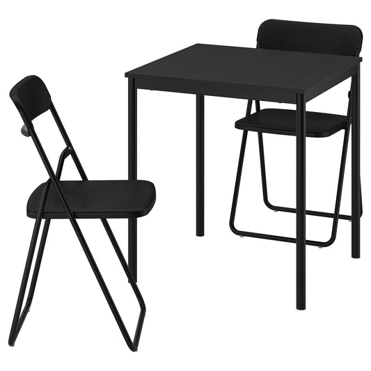 SANDSBERG / VIHALS table and 2 folding chairs, black black/black, 67x67 cm
