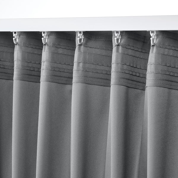 SANDSVINGEL curtains, 1 pair, grey/with heading tape, 135x300 cm