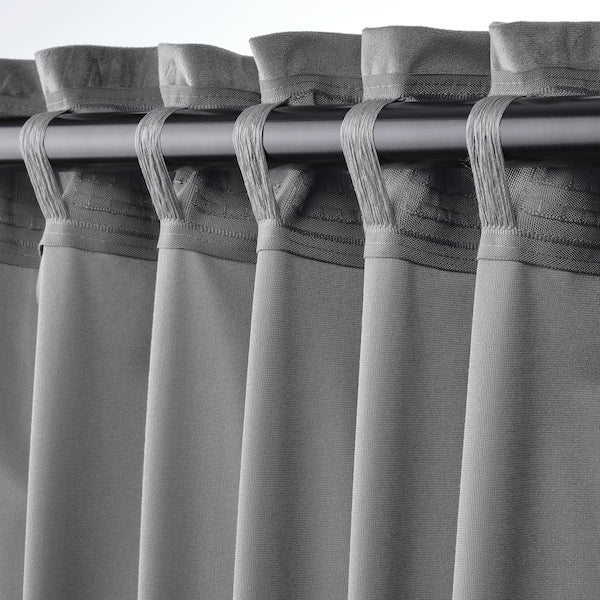 SANDSVINGEL curtains, 1 pair, grey/with heading tape, 135x300 cm