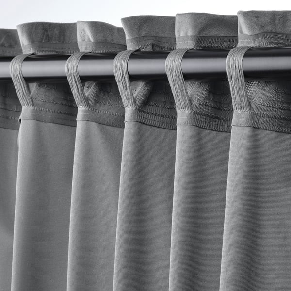 SANDSVINGEL curtains, 1 pair, grey/with heading tape, 135x300 cm