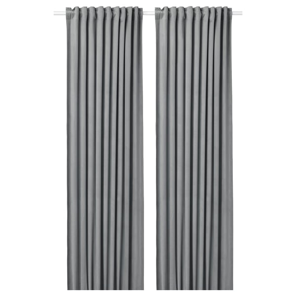 SANDSVINGEL curtains, 1 pair, grey/with heading tape, 135x300 cm