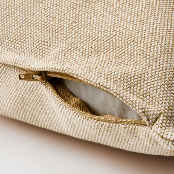 SANDTRAV cushion, yellow-beige/white, 45x45 cm