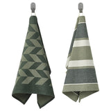 SANDVIVA tea towel, green/white, 45x60 cm, 2 pack
