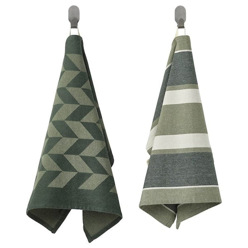 SANDVIVA tea towel, green/white, 45x60 cm