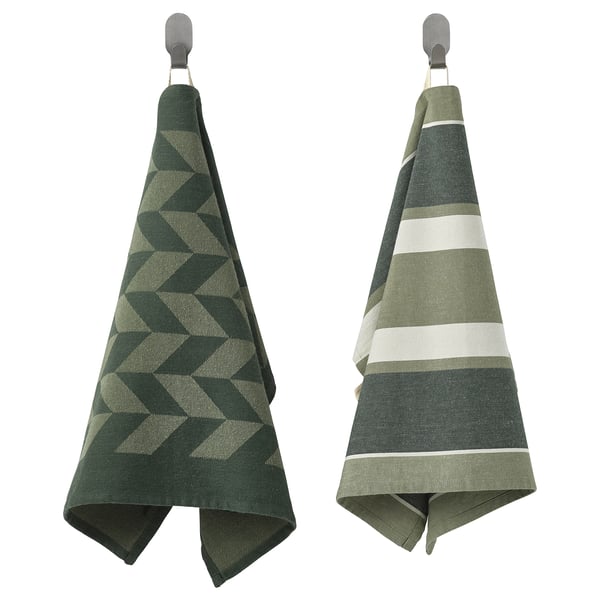 SANDVIVA tea towel, green/white, 45x60 cm, 2 pack