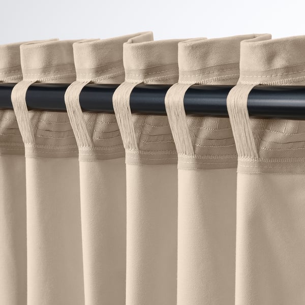 SANELA curtains, 1 pair, light beige/with heading tape, 140x300 cm