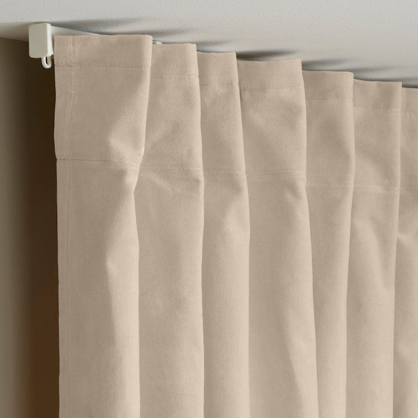 SANELA curtains, 1 pair, light beige/with heading tape, 140x300 cm