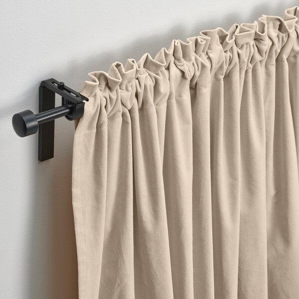 SANELA curtains, 1 pair, light beige/with heading tape, 140x300 cm
