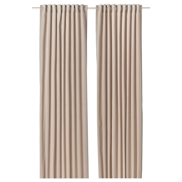 SANELA curtains, 1 pair, light beige/with heading tape, 140x300 cm