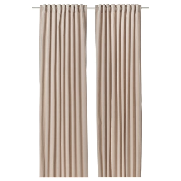 SANELA curtains, 1 pair, light beige/with heading tape, 140x300 cm