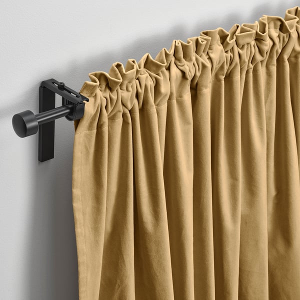 SANELA curtains, 1 pair, beige-yellow/with heading tape, 140x300 cm