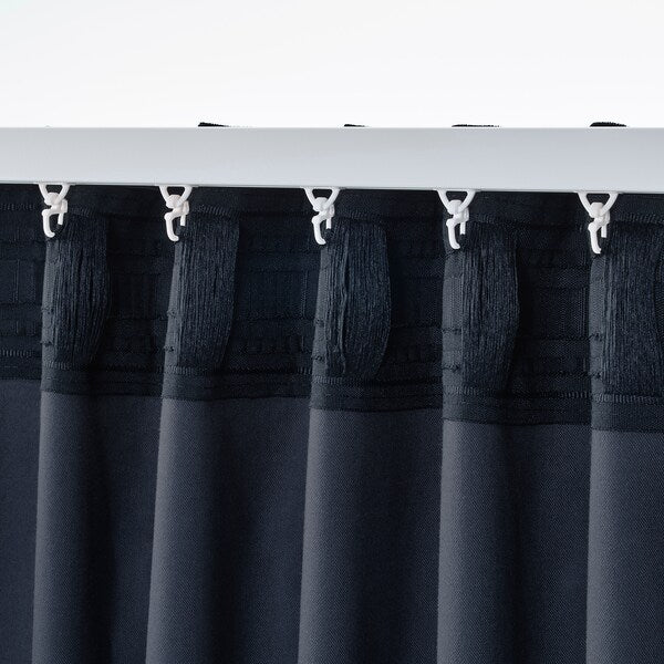 SANELA curtains, 1 pair, dark blue/with heading tape, 140x300 cm