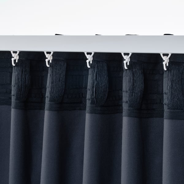 SANELA curtains, 1 pair, dark blue/with heading tape, 140x300 cm