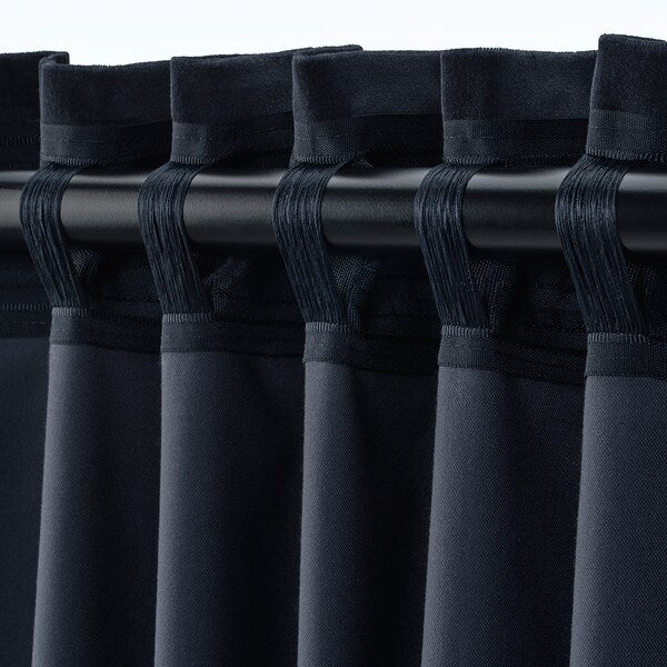 SANELA curtains, 1 pair, dark blue/with heading tape, 140x300 cm