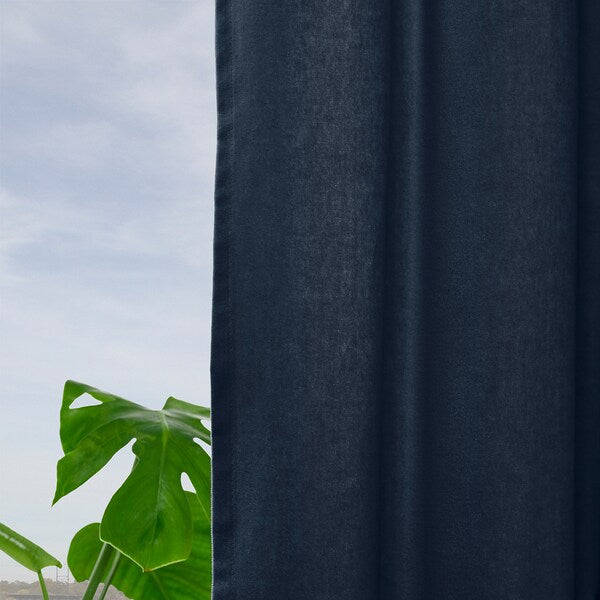 SANELA curtains, 1 pair, dark blue/with heading tape, 140x300 cm