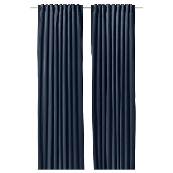 SANELA curtains, 1 pair, dark blue/with heading tape, 140x300 cm