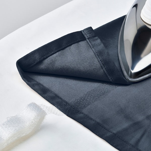 SANELA curtains, 1 pair, dark blue/with heading tape, 140x300 cm