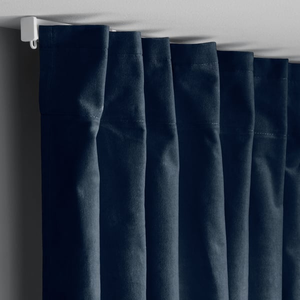 SANELA curtains, 1 pair, dark blue/with heading tape, 140x300 cm