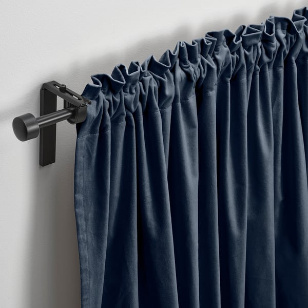 SANELA curtains, 1 pair, dark blue/with heading tape, 140x300 cm