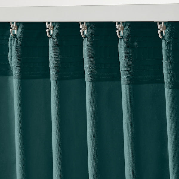 SANELA curtains, 1 pair, dark grey-turquoise/with heading tape, 140x300 cm