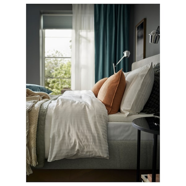 SANELA curtains, 1 pair, dark grey-turquoise/with heading tape, 140x300 cm