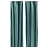 SANELA curtains, 1 pair, dark grey-turquoise/with heading tape, 140x300 cm