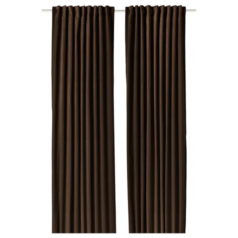 SANELA curtains, 1 pair, dark brown/with heading tape, 140x300 cm