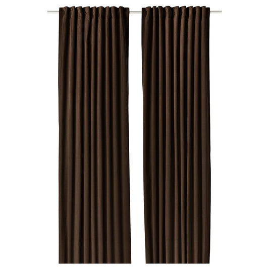 SANELA curtains, 1 pair, dark brown/with heading tape, 140x300 cm