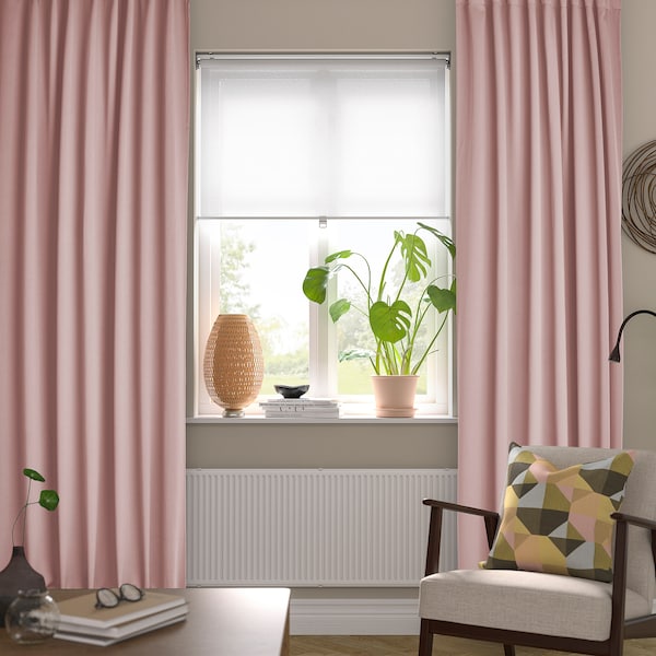 SANELA curtains, 1 pair, pale pink/with heading tape, 140x300 cm