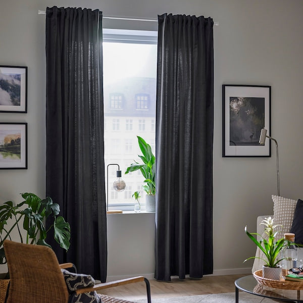 SANELA Semi-darkening curtains, 1 pair - dark gray 140x300 cm , 140x300 cm