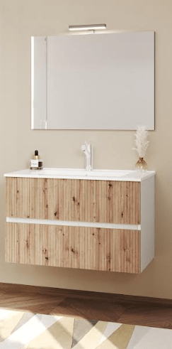 Bricocenter SANTORINI BATHROOM CABINET BCO 2 DRAWERS CANNED OAK GOLD 80X46X53 CM WITH MIRROR