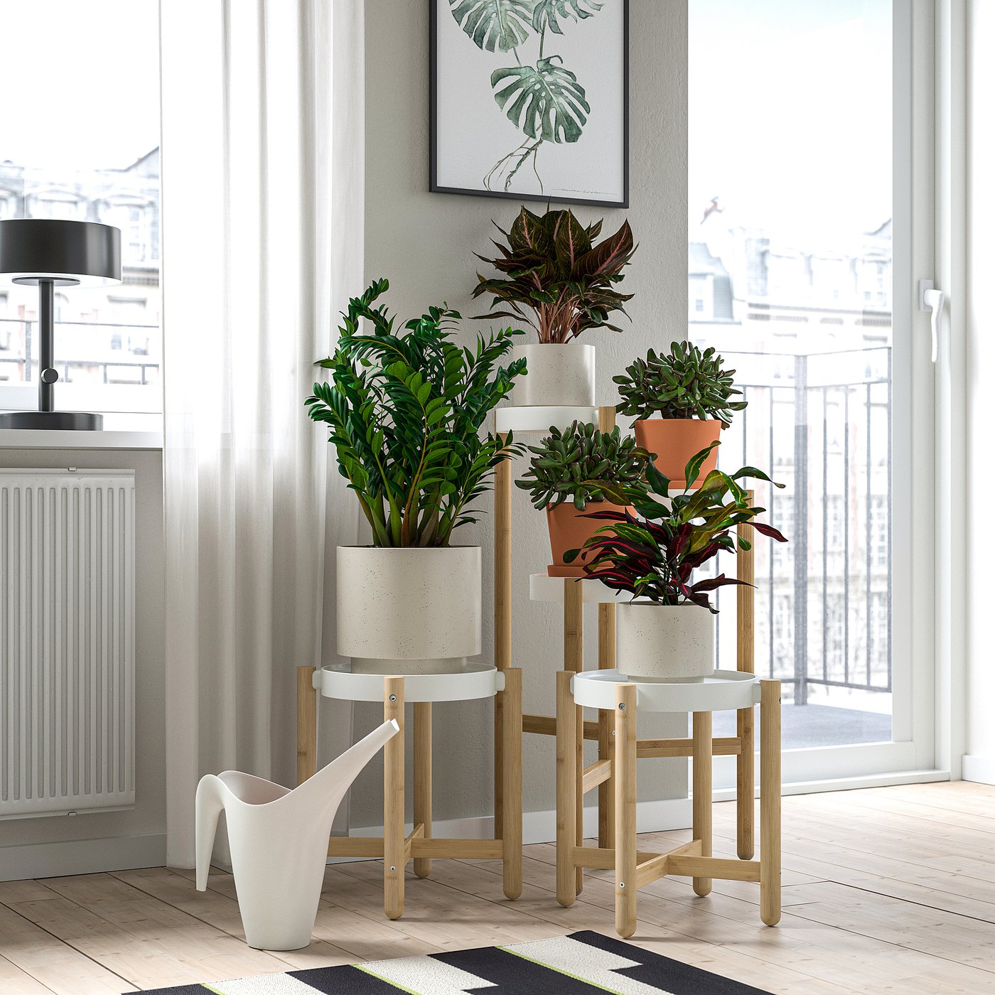 SATSUMAS plant stand, bamboo/white, 36 cm