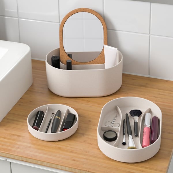 SAXBORGA storage box with mirror lid, plastic cork, 24x17 cm