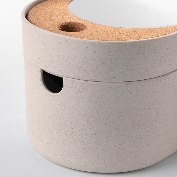 SAXBORGA storage box with mirror lid, plastic cork, 24x17 cm