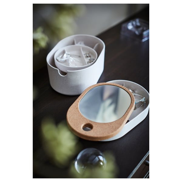 SAXBORGA storage box with mirror lid, plastic cork, 24x17 cm