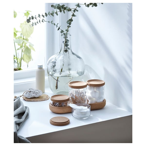 SAXBORGA - SAXBORGA Jar with lid and tray, set of 5, glass cork
