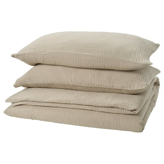 SCHERSMIN - SCHERSMIN Duvet cover and 2 pillowcases, grey-beige, 240x220/50x80 cm