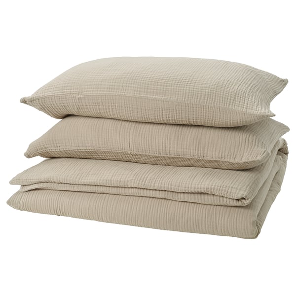 SCHERSMIN - SCHERSMIN Duvet cover and 2 pillowcases, grey-beige, 240x220/50x80 cm