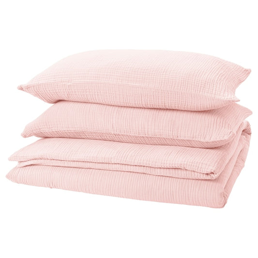 SCHERSMIN - Duvet cover and 2 pillowcases, pale pink, 240x220/50x80 cm