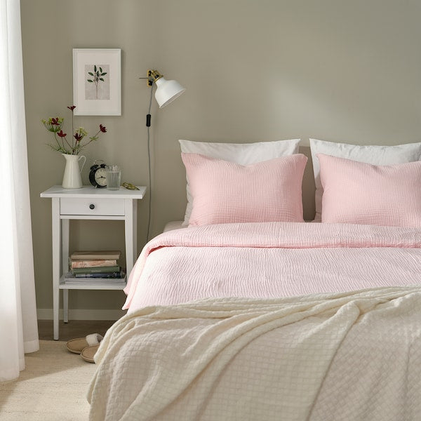 SCHERSMIN - Duvet cover and 2 pillowcases, pale pink, 240x220/50x80 cm