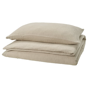 SCHERSMIN duvet cover and pillowcase, grey-beige, 150x200/50x80 cm