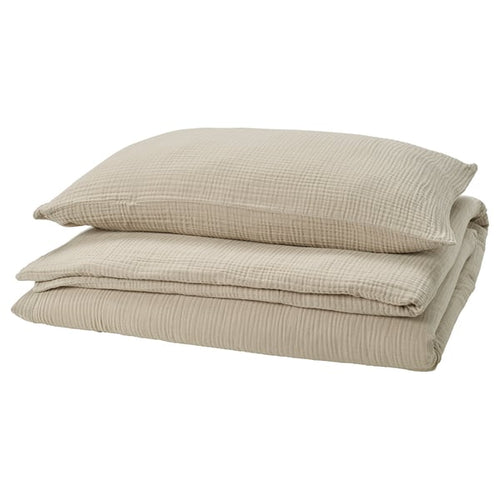 SCHERSMIN - Duvet cover and pillowcase, grey-beige,150x200/50x80 cm